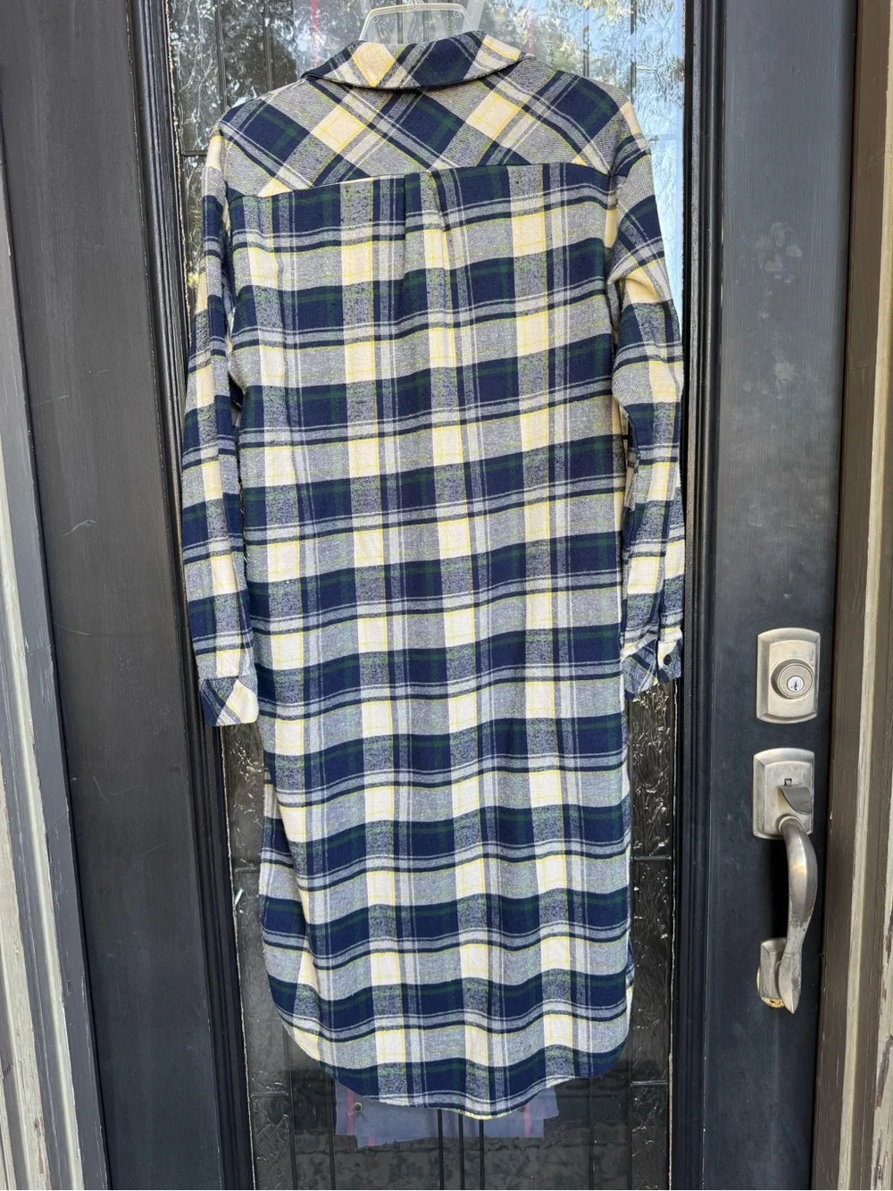By Together Navy Blue & Yellow Plaid Longline Cotton Shacket Dress M